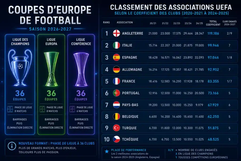 Répartitions des places aux coupes d'Europe 2026-2027