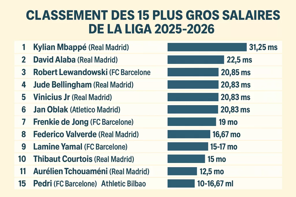 Les plus gros salaire de la Liga 2025-2026 : le Real Madrid écrase la concurrence